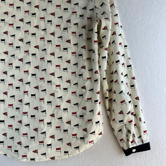 Talbots Shirt Womens Size 6 Petite Small Cream Nautical Coastal Blouse Travel - Picture 13 of 13